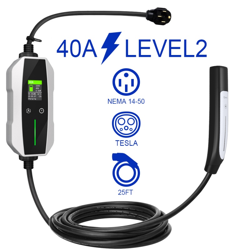 中国 9.6kw Level2 ポータブル Ev 充電器 40A 調整可能な電流テスラ ポータブル電気自動車充電器工場とメーカーミダ